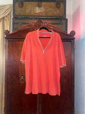 Tommy Bahama Men's XXL Coral Orange Quarter Zip Short Sleeve Polo Shirt